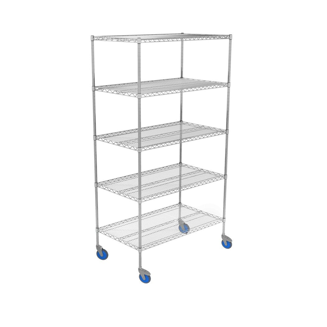 Nickel Chrome Wire Shelving Units 489mm (D) - 5 Tier Mobile - Medsales