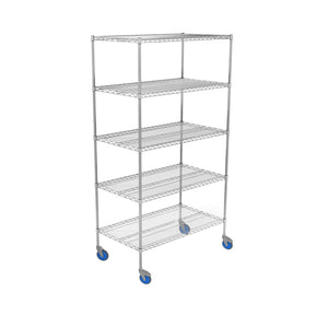 Nickel Chrome Wire Shelving Units 489mm (D) - 5 Tier Mobile - Medsales